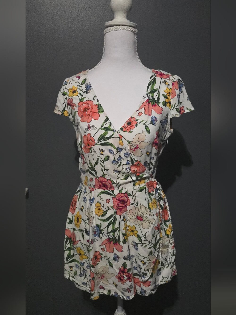 Hollister Botanical Floral Print Faux Wrap Romper